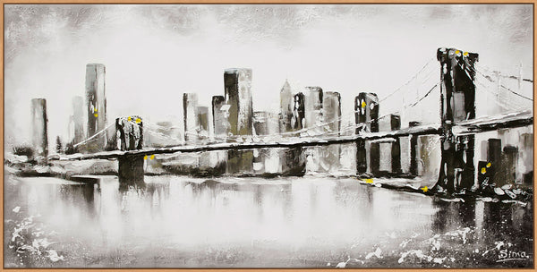 The painting "City Skyline" is an abstract silhouette of a metropolis