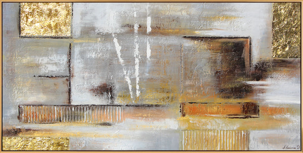 Painting "Golden Balance" - modern abstraction with texture and gold accents