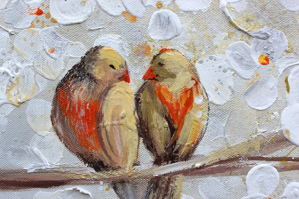 Painting "Blooming Branch" - a gentle spring landscape with birds
