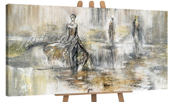 The painting "Fashion Show" is a figurative abstraction in neutral tones