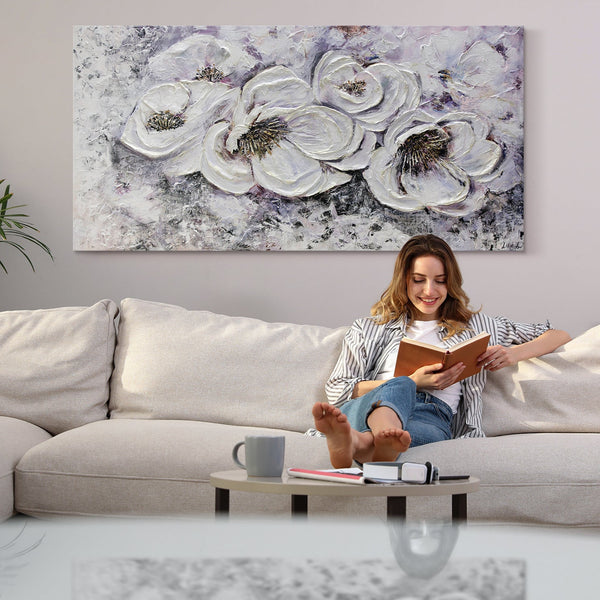 Painting "Favorite Flowers" - textured petals in snow-white tones