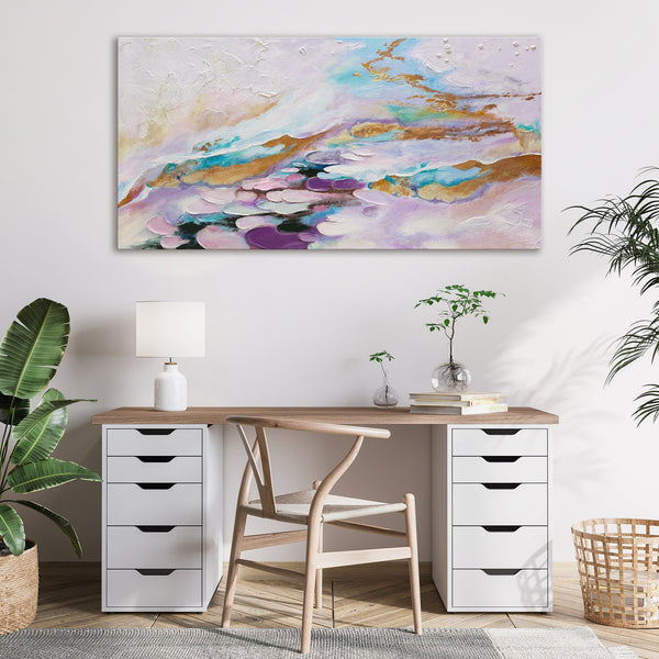 The painting "Abstraction V" is a flow of color in a delicate range