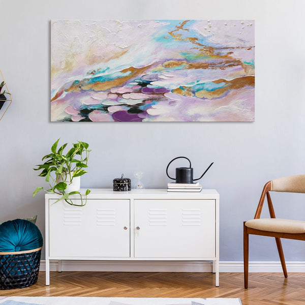 The painting "Abstraction V" is a flow of color in a delicate range