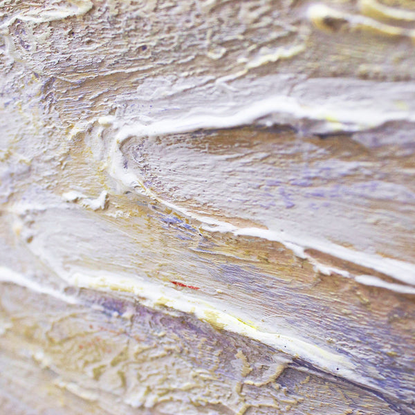 The painting "Dawn at Sea" is a textured landscape with a golden glow