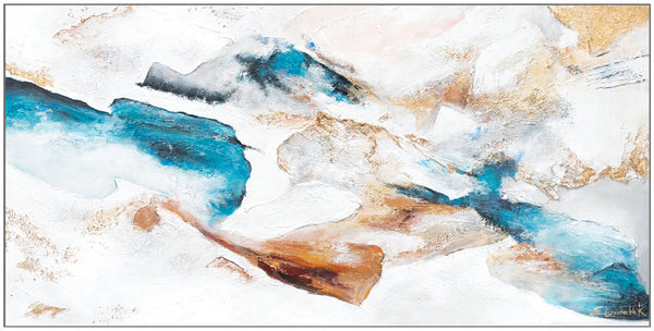 Painting "Emerald" - abstraction with a turquoise-gold flow