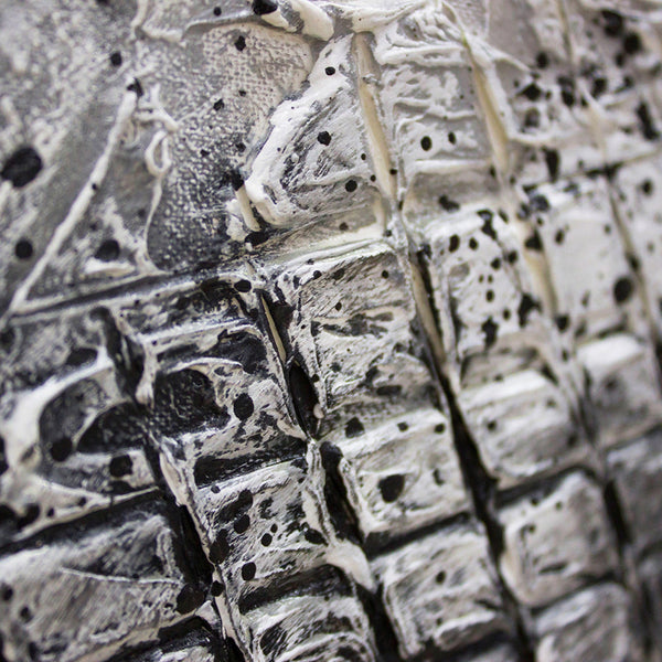 Painting "Abstraction VII" - black and white geometry with a red accent