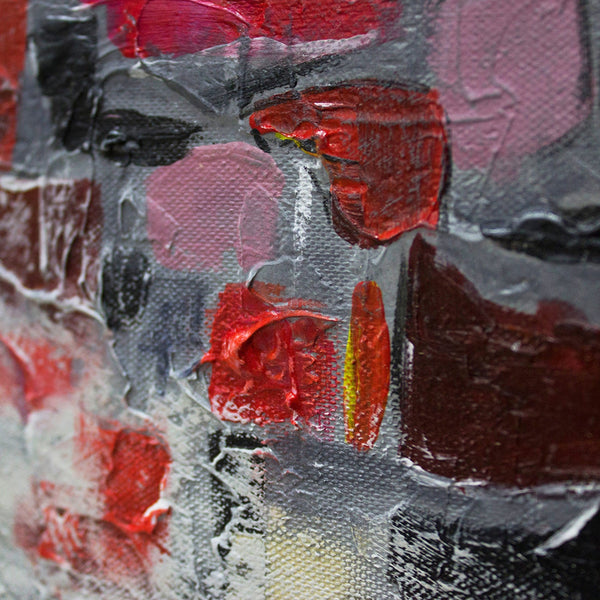 Painting "Abstraction VII" - black and white geometry with a red accent