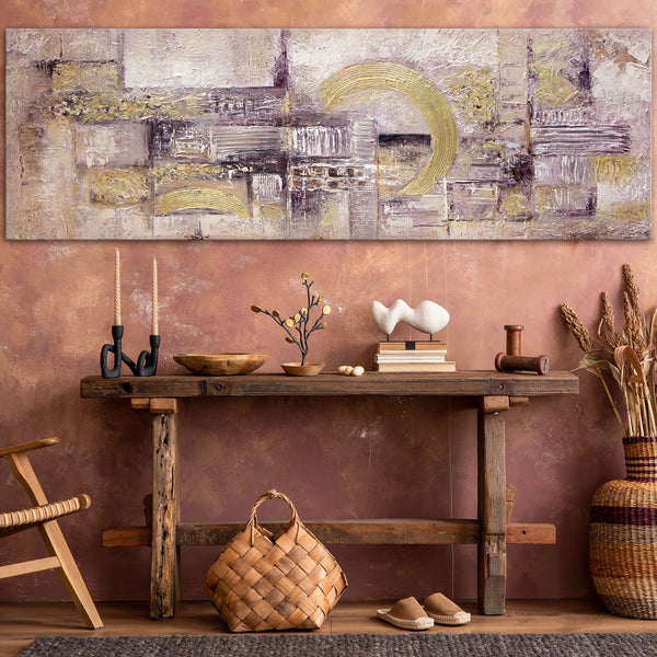 The painting "Movement" is an abstract composition with golden lines