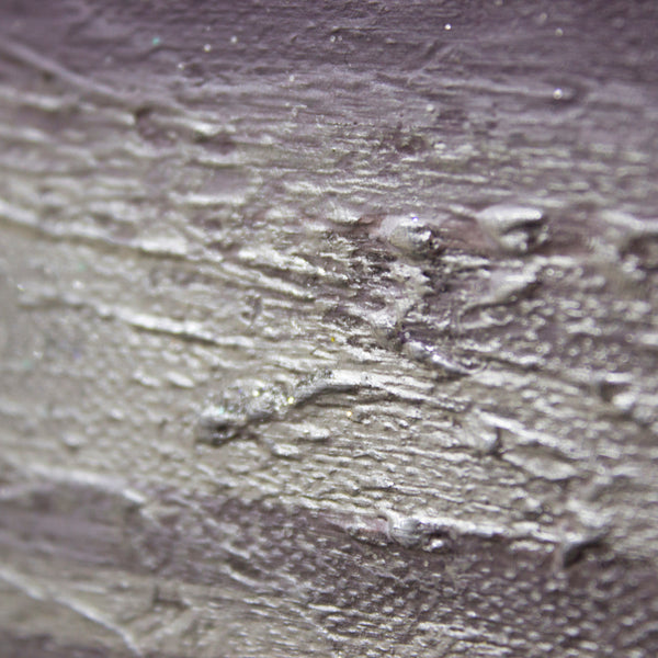 The painting "Calm" is a minimalist landscape in gray-lilac tones