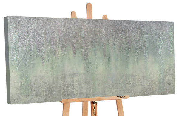 The painting "Hoarfrost" is an abstraction in silver-green shades.