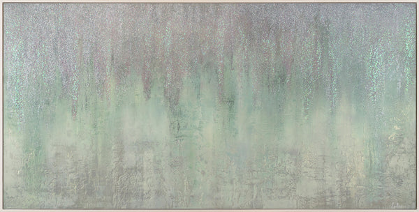 The painting "Hoarfrost" is an abstraction in silver-green shades.