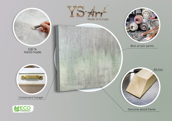 The painting "Hoarfrost" is an abstraction in silver-green shades.