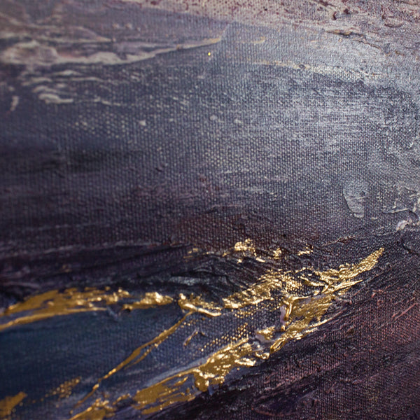 The painting "Sea Distance" is a textured seascape in light colors.