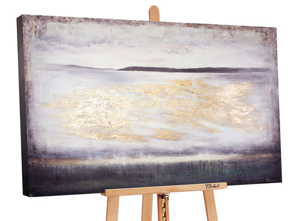 Painting "Space" - a textured seascape with a golden glow