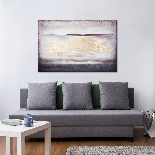 Painting "Space" - a textured seascape with a golden glow