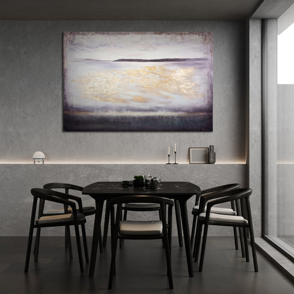 Painting "Space" - a textured seascape with a golden glow