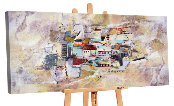 The painting "Progress" is an urban composition with architectural forms