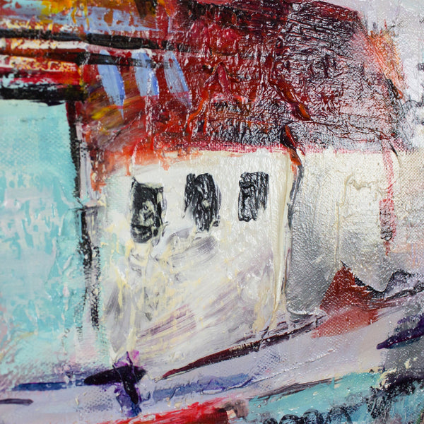 The painting "Progress" is an urban composition with architectural forms