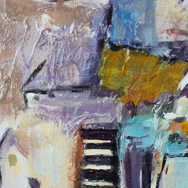 The painting "Progress" is an urban composition with architectural forms