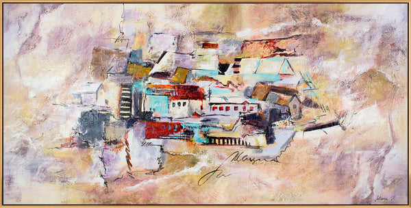 The painting "Progress" is an urban composition with architectural forms