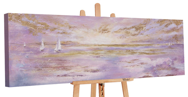 The painting "Rays of the Sun" is a calm seascape in gentle tones.