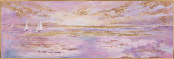 The painting "Rays of the Sun" is a calm seascape in gentle tones.