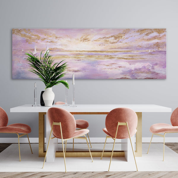 The painting "Rays of the Sun" is a calm seascape in gentle tones.