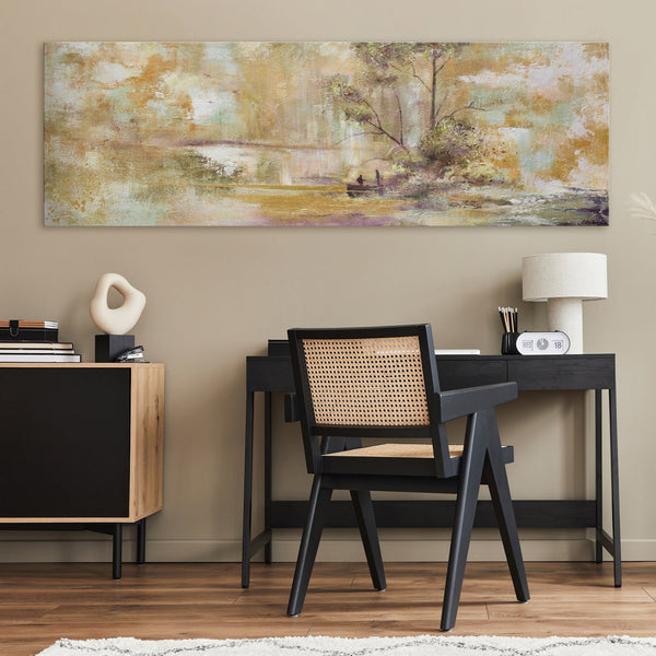 The painting "Relax" is a calm landscape with a boat against a background of nature