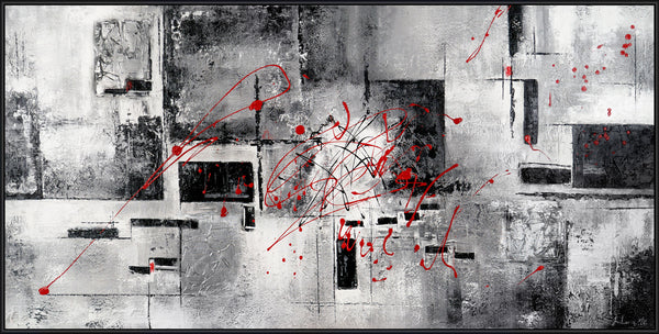 The painting "Courage" is a geometric abstraction with red accents
