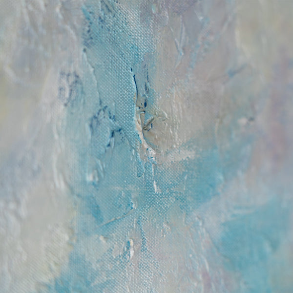 The painting "Summer Coolness" is a textured seascape in blue tones