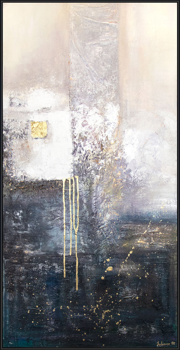 The painting "Fragment" is a play of textures and metallic accents