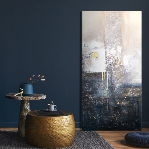 The painting "Fragment" is a play of textures and metallic accents