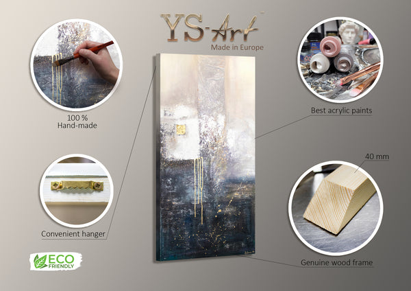 The painting "Fragment" is a play of textures and metallic accents