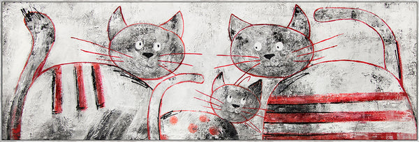 The painting "Funny Cats" is a bright composition with a family of cats