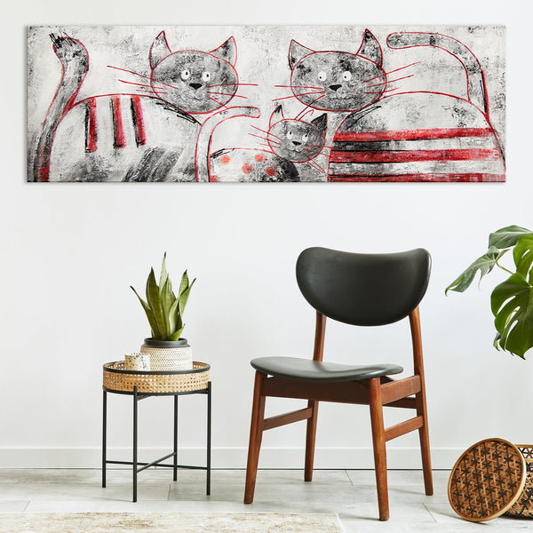 The painting "Funny Cats" is a bright composition with a family of cats