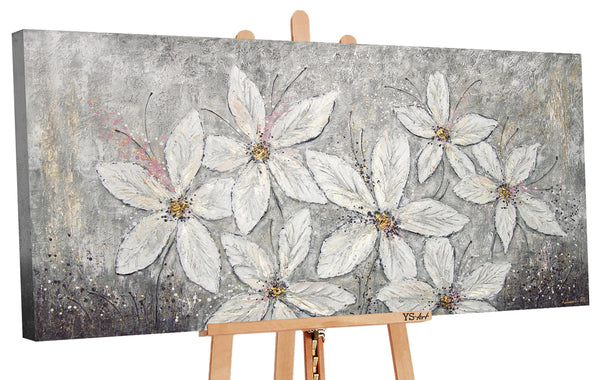 Painting "Floral Fantasy" - delicate three-dimensional flowers in gray tones