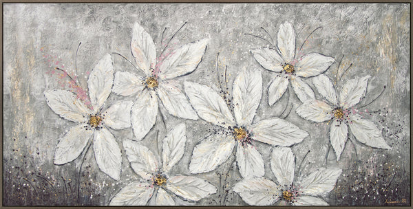 Painting "Floral Fantasy" - delicate three-dimensional flowers in gray tones
