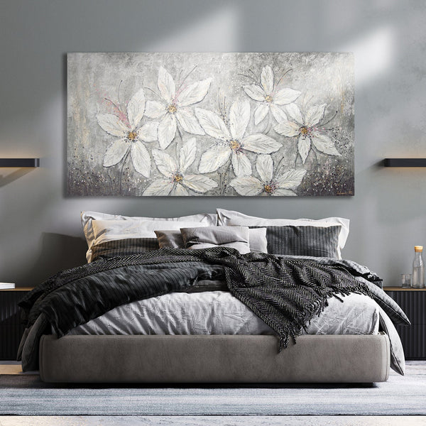 Painting "Floral Fantasy" - delicate three-dimensional flowers in gray tones