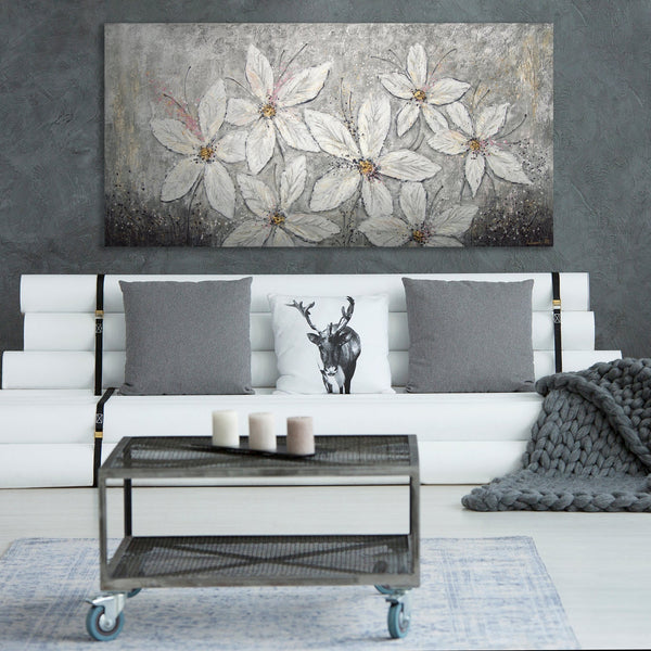 Painting "Floral Fantasy" - delicate three-dimensional flowers in gray tones