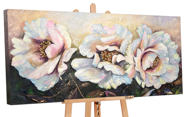 The painting "Peonies" - lush flowers in a delicate golden hue