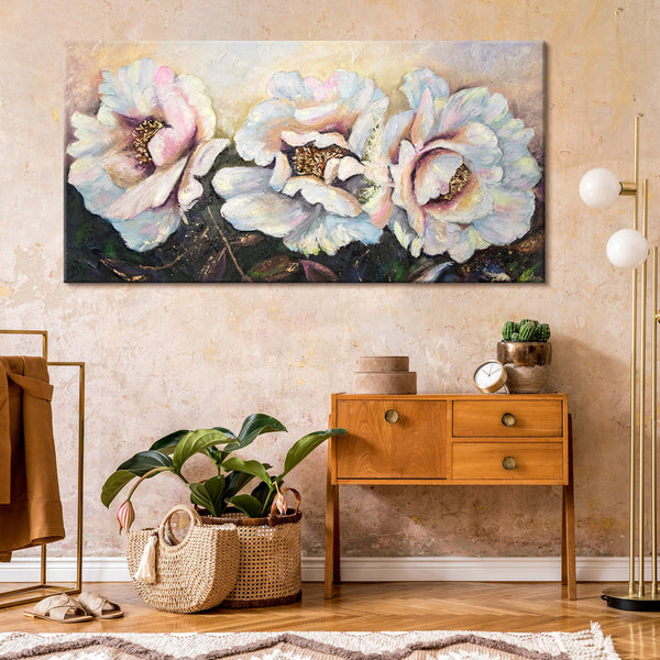 The painting "Peonies" - lush flowers in a delicate golden hue