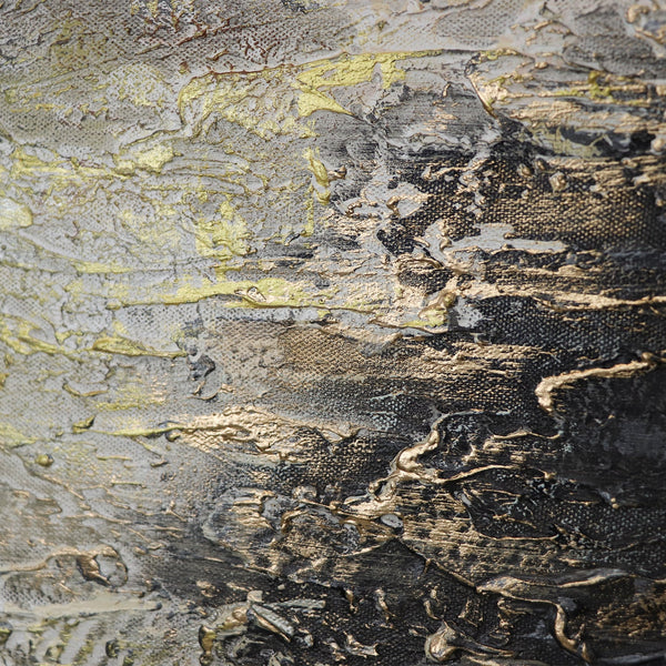 The painting "The Power of the Elements" is an abstract energy of nature in gold and gray