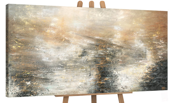 The painting "The Power of the Elements" is an abstract energy of nature in gold and gray