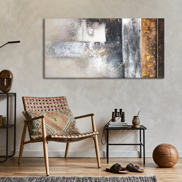 The painting "Success" is a textured composition with a contrast of shapes and colors.