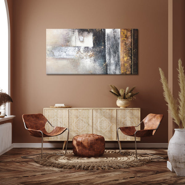 The painting "Success" is a textured composition with a contrast of shapes and colors.