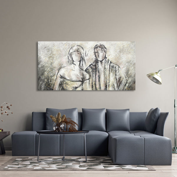 The painting "The Perfect Couple" is an abstract duo in bright colors