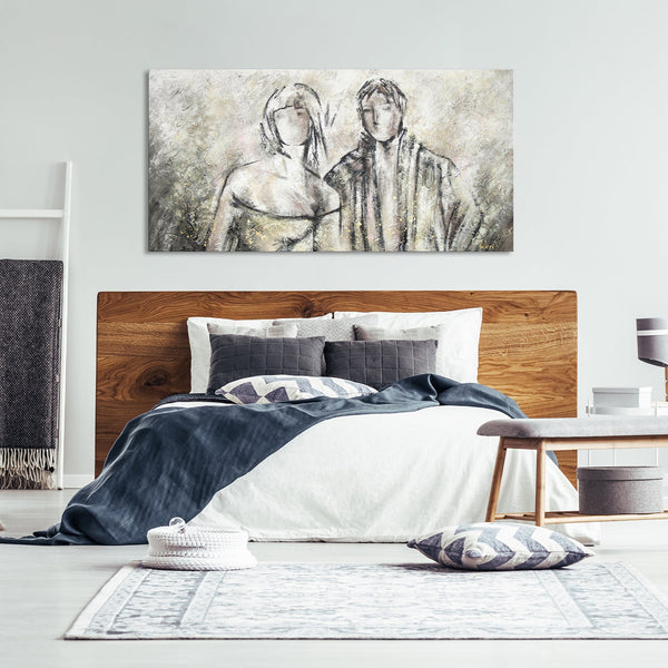 The painting "The Perfect Couple" is an abstract duo in bright colors