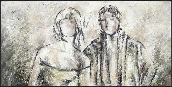The painting "The Perfect Couple" is an abstract duo in bright colors