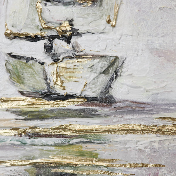 The painting "Dawn at Sea" is an abstract seascape with texture
