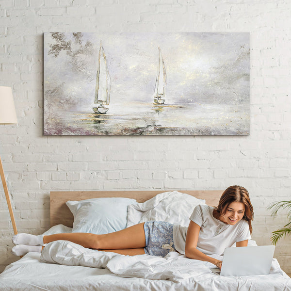 The painting "Dawn at Sea" is an abstract seascape with texture
